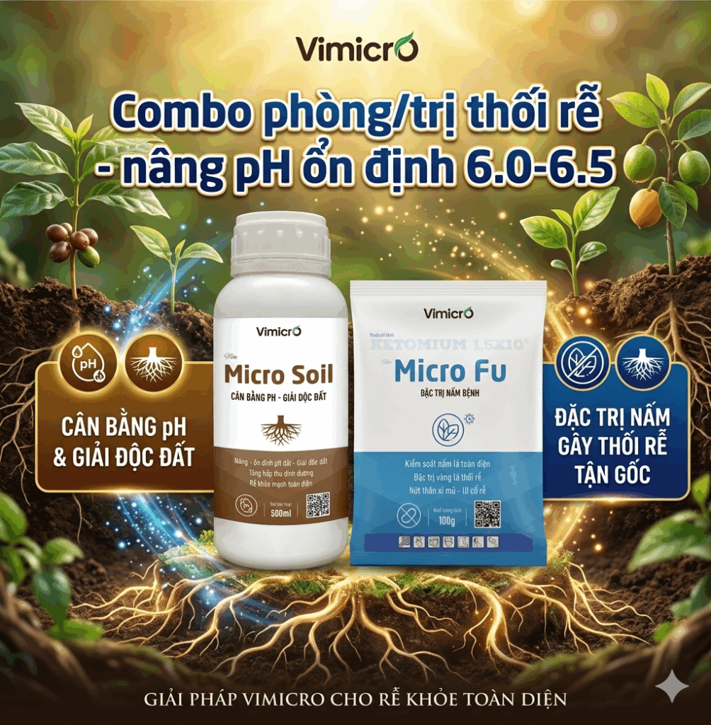 Combo phòng/trị thối rễ Micro Fu và Micro Soil – nâng pH ổn định 6.0-6.5